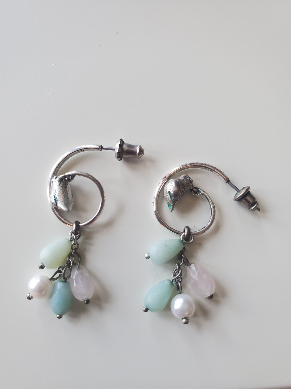 Fossil Silver Hoop Earrings with Mint, Blush and Pearl Drops